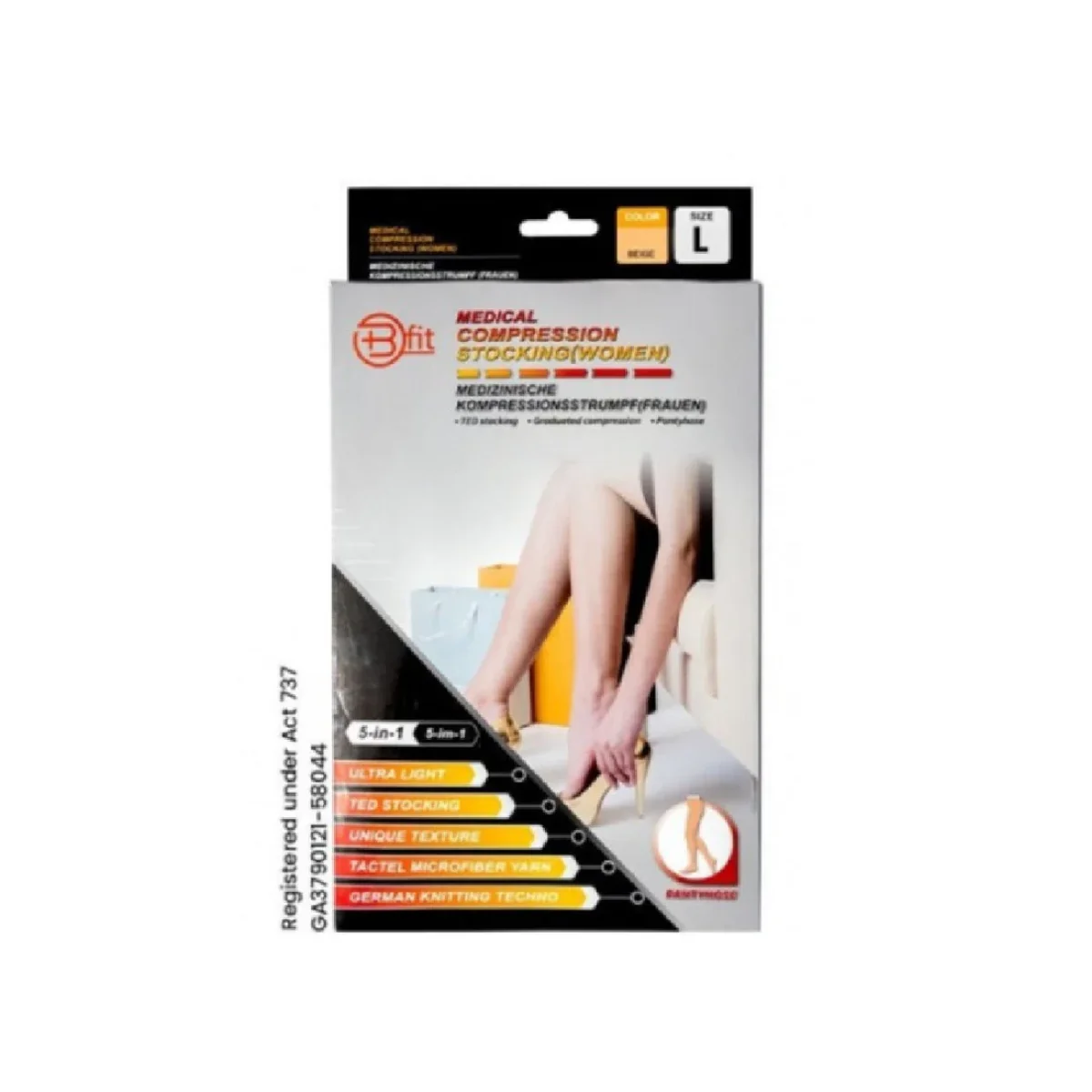 BFIT 5IN1 MEDICAL COMPRESSION STOCKING W/ANTI SLIP SILICONE - PANTHYHOSE S182 L - Image 2