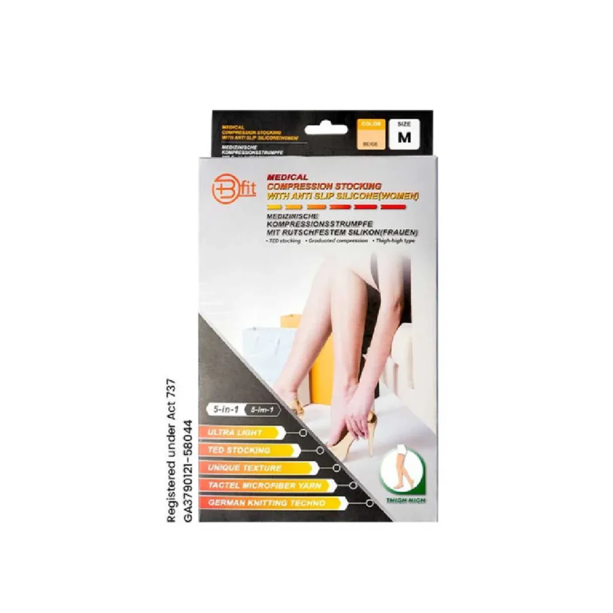 BFIT 5IN1 MEDICAL COMPRESSION STOCKING W/ANTI SLIP SILICONE - THIGH HIGH S183 M