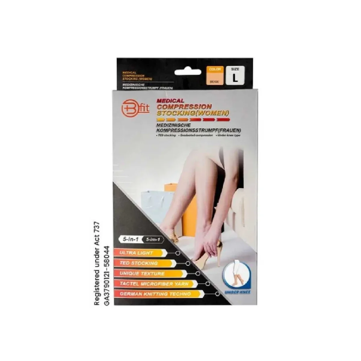 BFIT 5IN1 MEDICAL COMPRESSION STOCKING W/ANTI SLIP SILICONE - UNDER KNEE S184 L - Image 2