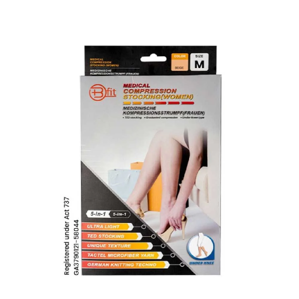 BFIT 5IN1 MEDICAL COMPRESSION STOCKING W/ANTI SLIP SILICONE - UNDER KNEE S184 M