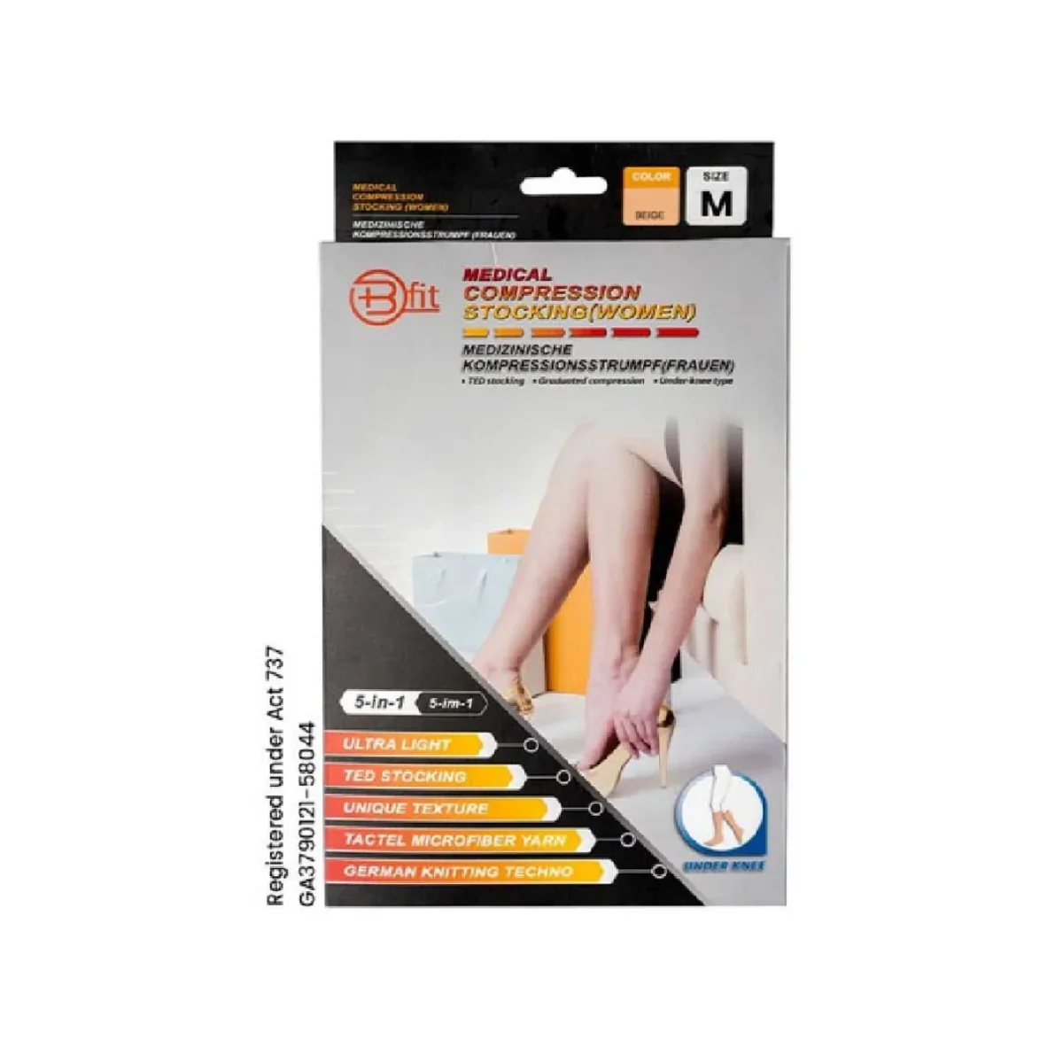 BFIT 5IN1 MEDICAL COMPRESSION STOCKING W/ANTI SLIP SILICONE - UNDER KNEE S184 M - Image 2