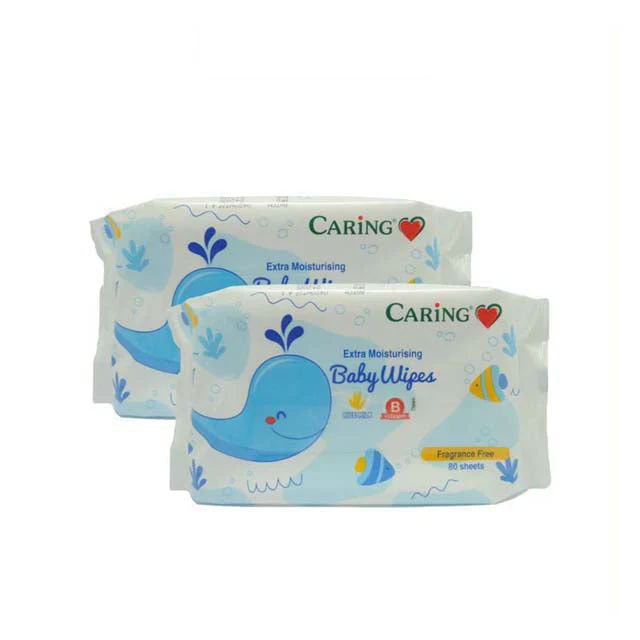 CARING EXTRA MOISTURISING BABY WIPE FRAGRANCE FREE 80SX2
