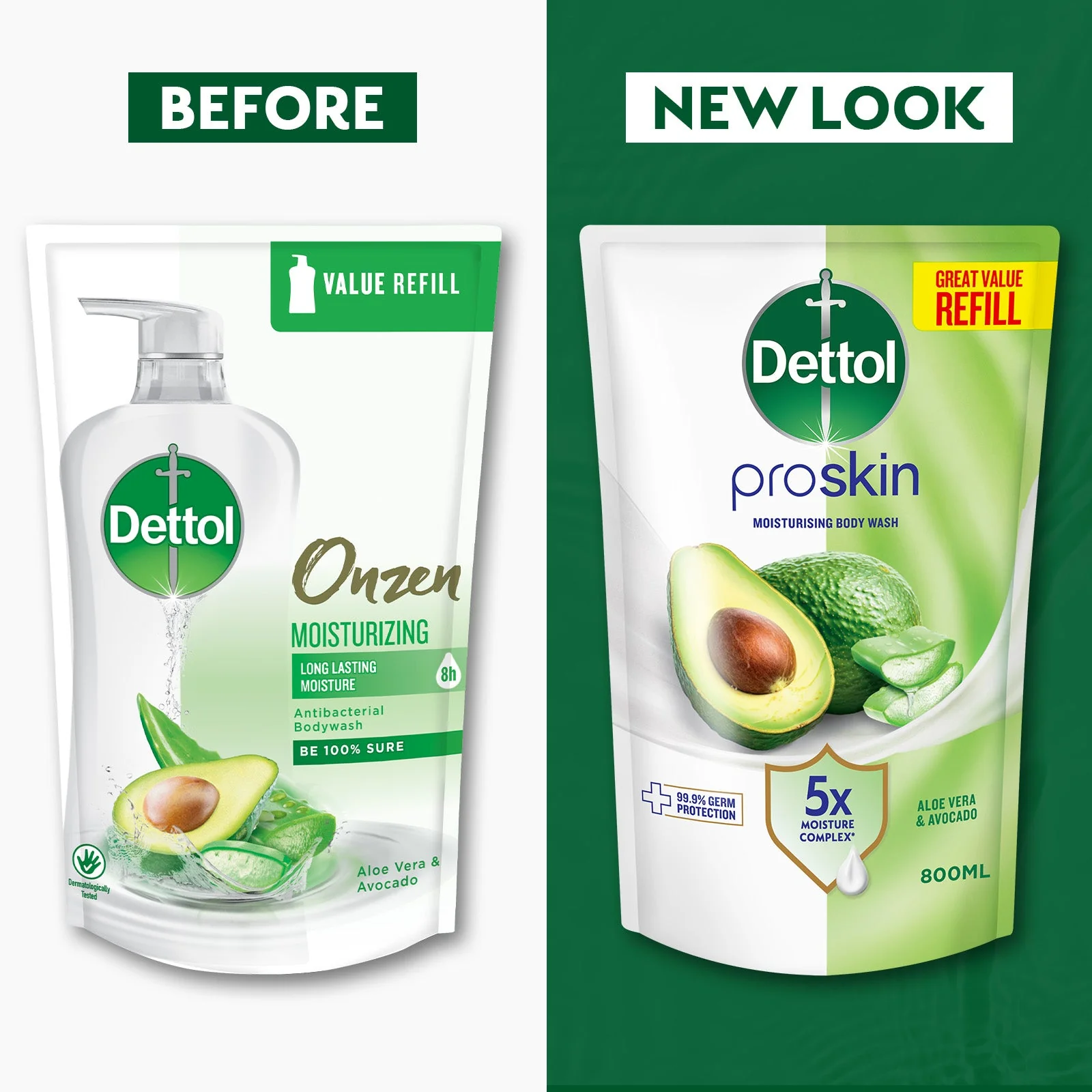 DETTOL PROSKIN BODY WASH ALOE VERA & AVOCADO REFILL 800G - Image 3