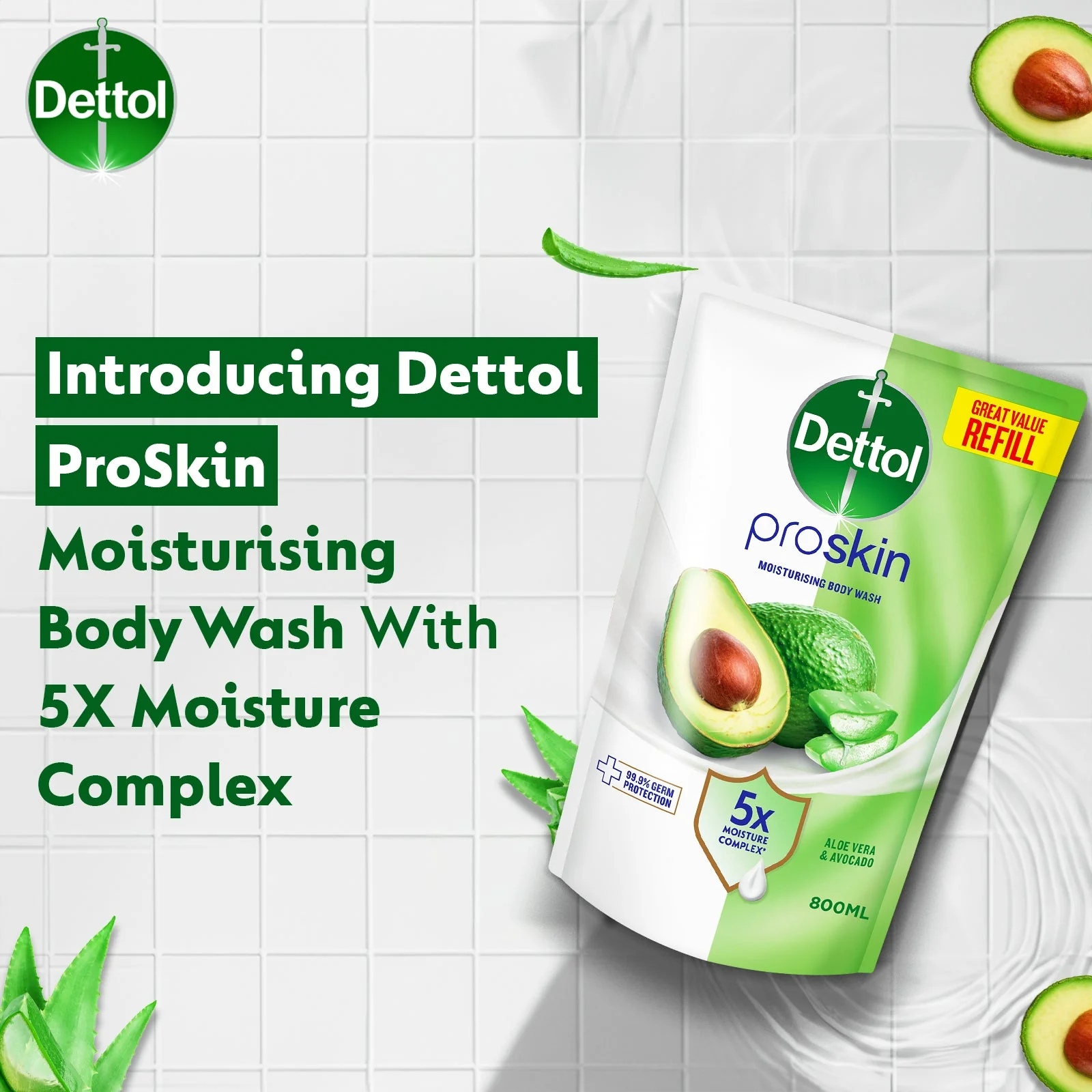 DETTOL PROSKIN BODY WASH ALOE VERA & AVOCADO REFILL 800G - Image 4