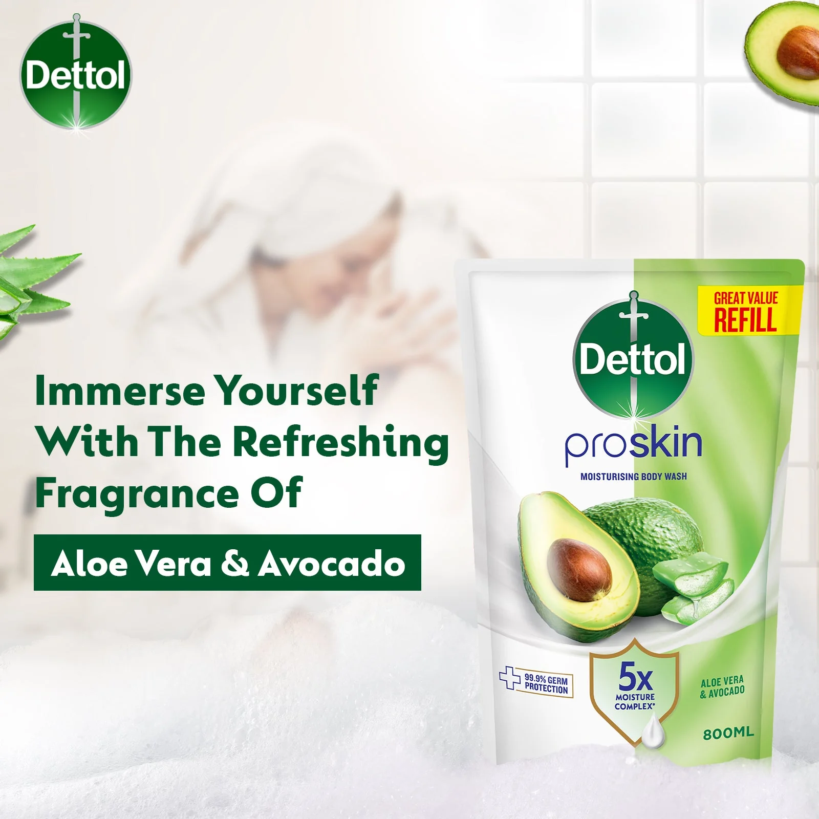 DETTOL PROSKIN BODY WASH ALOE VERA & AVOCADO REFILL 800G - Image 6