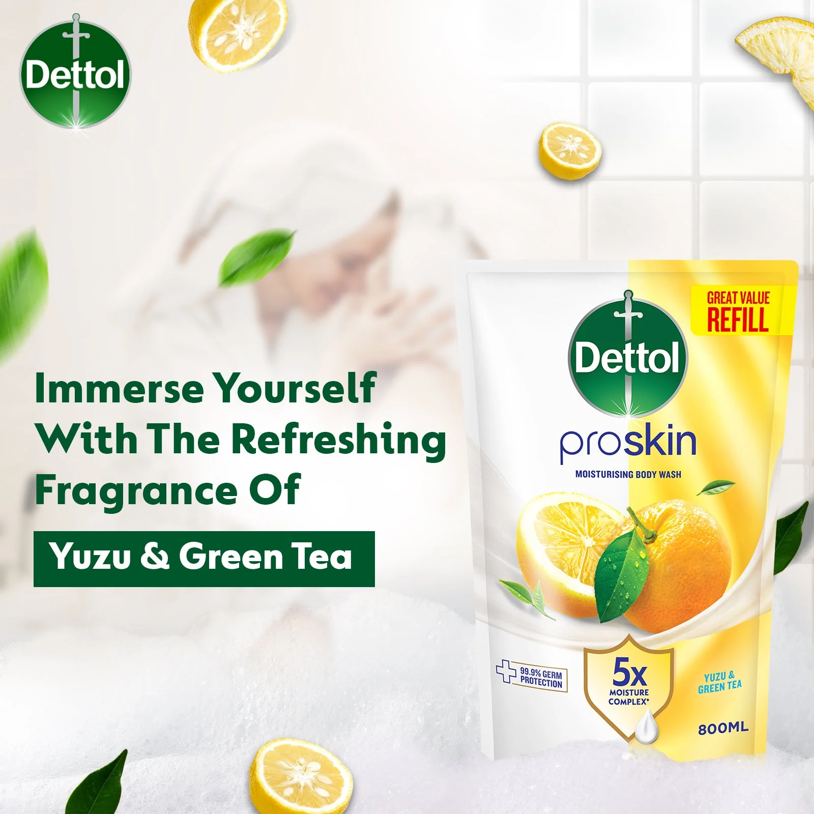DETTOL PROSKIN BODY WASH BOTANICALS YUZU & GREEN TEA REFILL 800G - Image 6