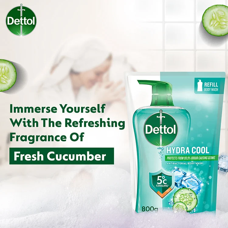 DETTOL SHOWER GEL HYDRA COOL MENTHOL CUCUMBER REFILL 800G - Image 5