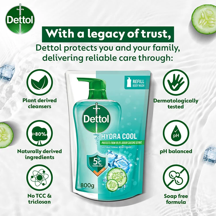 DETTOL SHOWER GEL HYDRA COOL MENTHOL CUCUMBER REFILL 800G - Image 7