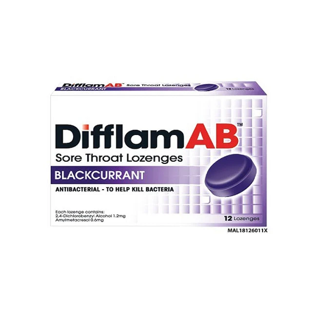 DIFFLAM AB LOZENGES BLACKCURRANT 12S