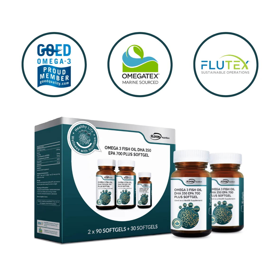 ELDON NUTRITION OMEGA 3 FISH OIL DHA 350 EPA 700 PLUS 2X90S+30S