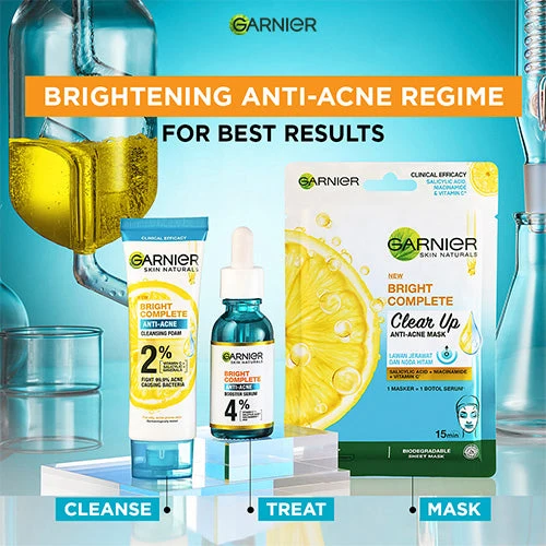 GARNIER BRIGHT COMPLETE ANTI-ACNE 3-IN-1 FOAM 100ML - Image 6