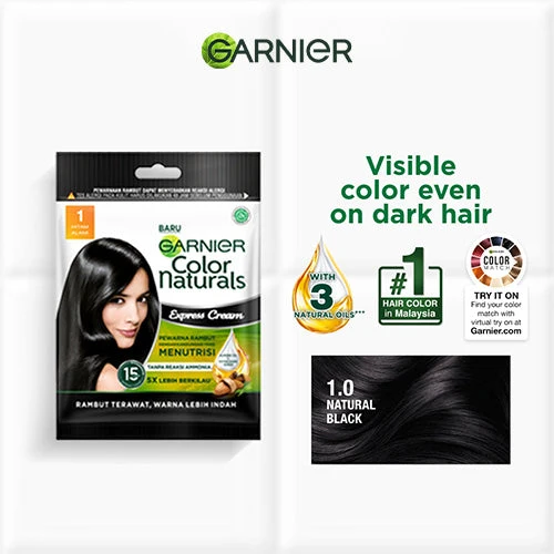 GARNIER COLOR NATURALS NO 1 NATURAL BLACK (SACHET) 1S - Image 2