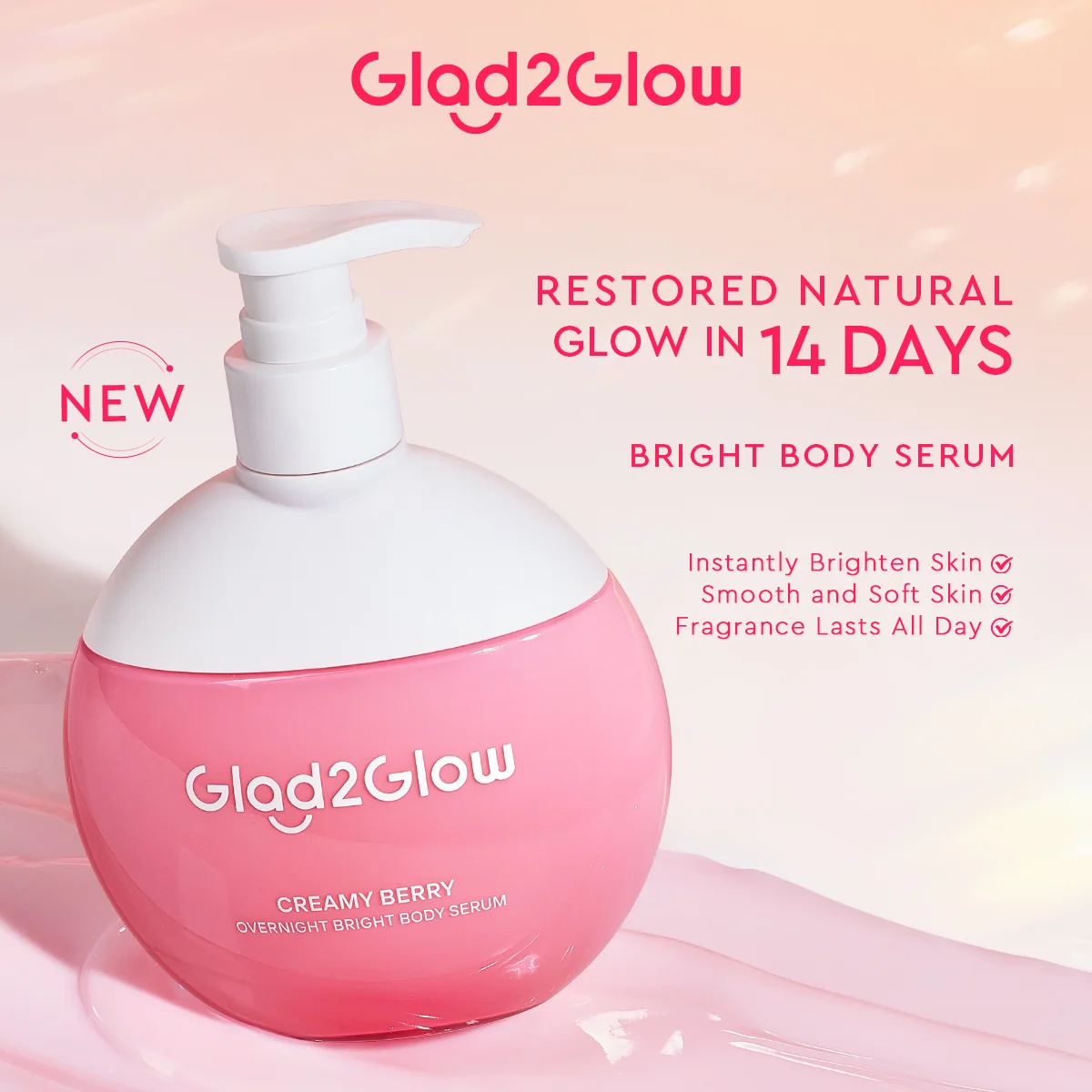 GLAD2GLOW CREAMY BERRY OVERNIGHT BRIGHT BODY SERUM 300ML - Image 2