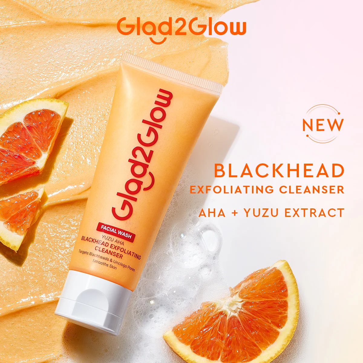 GLAD2GLOW YUZU AHA BLACKHEAD EXFOLIATING CLEANSER 70G - Image 2