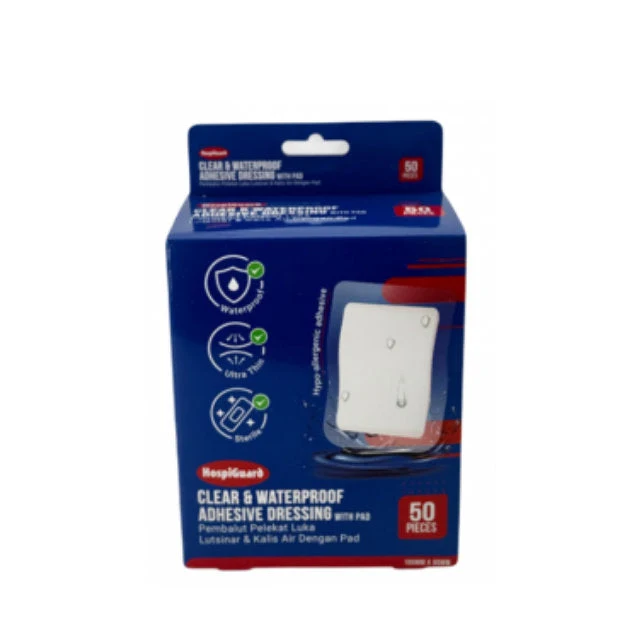 HOSPIGUARD CLEAR WATERPROOF ADHENSIVE DRESSING 100X90MM (BPAD10090) 50S