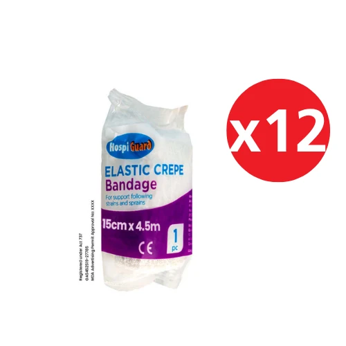 HOSPIGUARD ELASTIC CREPE BANDAGE 15CM X 4.5M 1S X 12