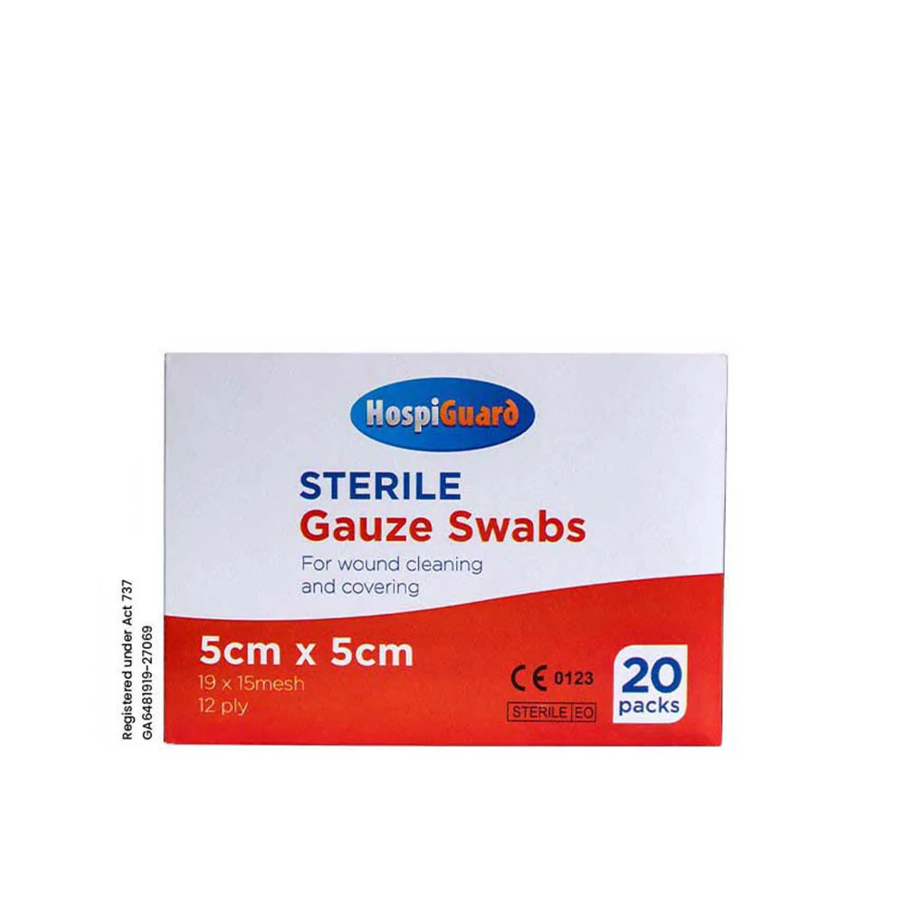 HOSPIGUARD STERILE GAUZE SWAB 5CMX5CM 12PLY 5SX20