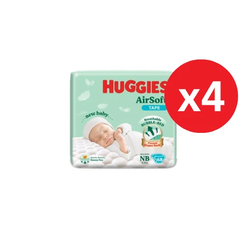 HUGGIES AIR SOFT DIAPERS NB 68S × 4