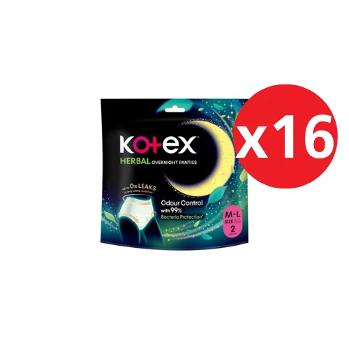 KOTEX OVERNIGHT PANTIES HERBAL M/L 2S × 16