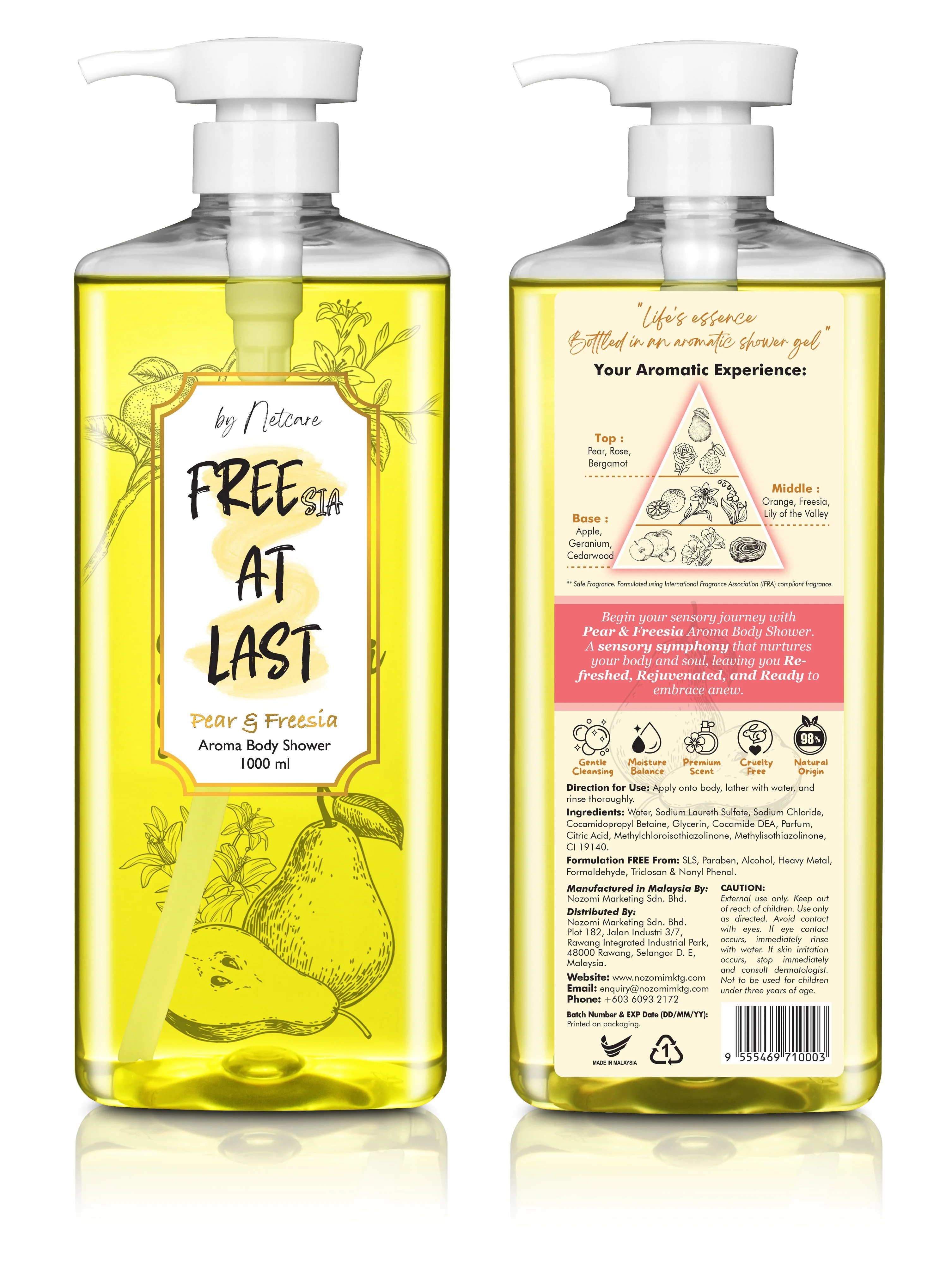 NETCARE AROMA BODY SHOWER PEAR & FREESIA 1000ML