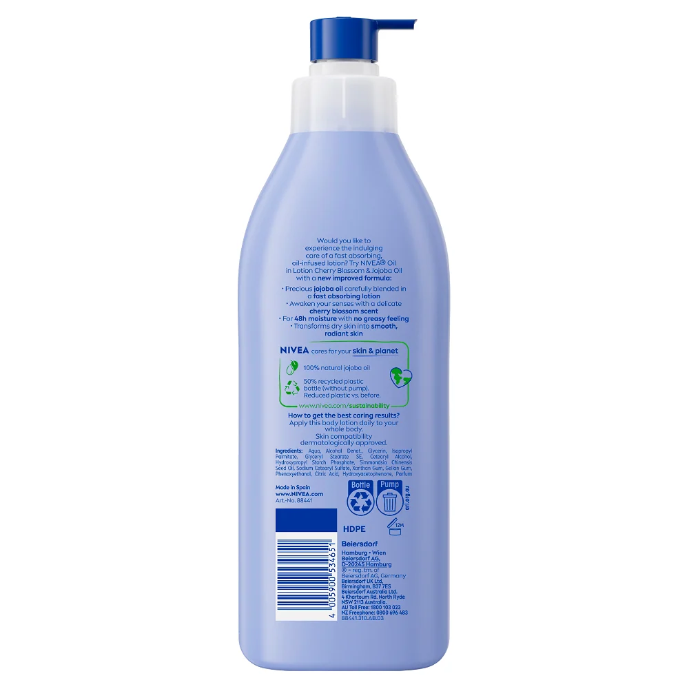 NIVEA BODY OIL IN LOTION CHERRY BLOSSOM & JOJOBA OIL 400ML - Image 2