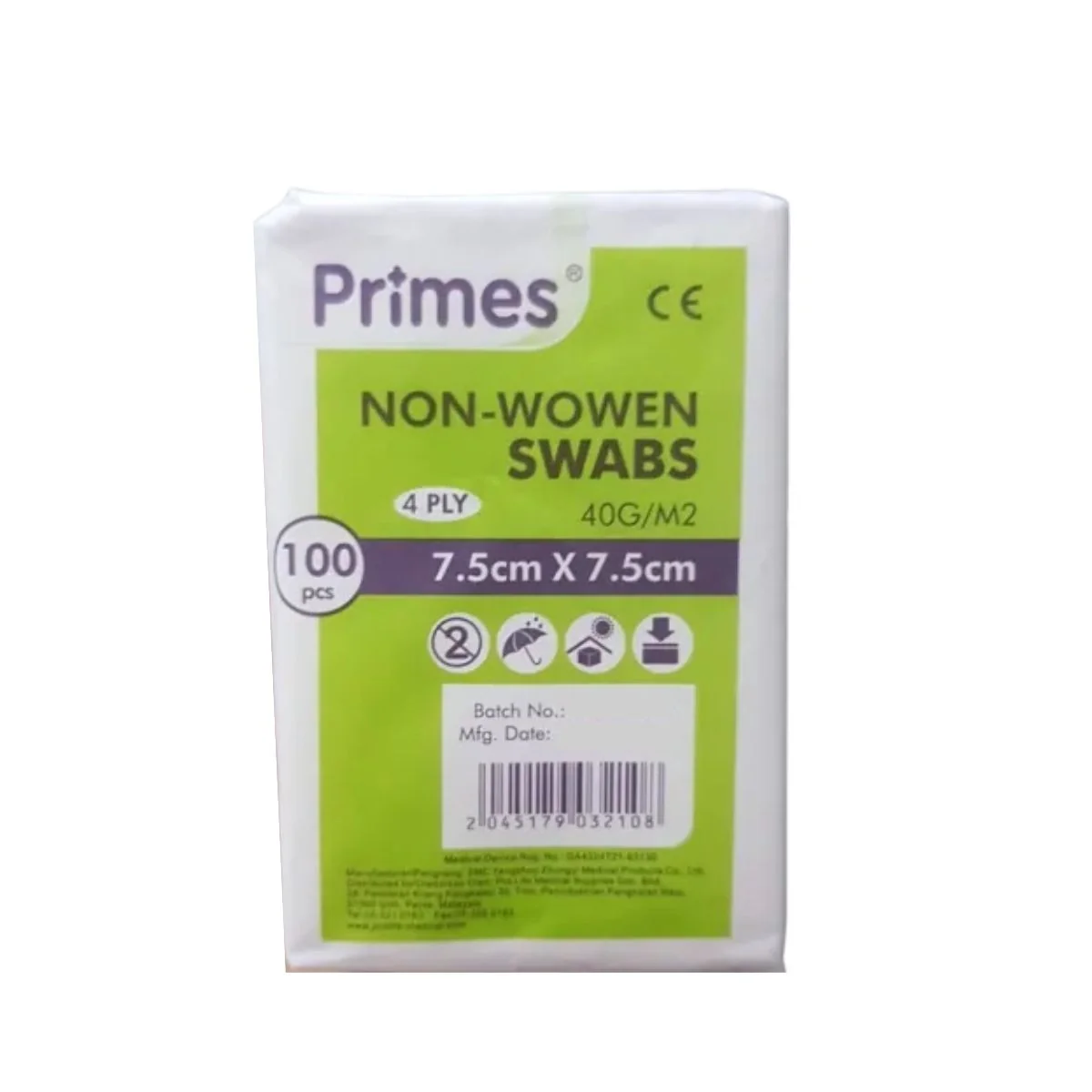 PRIMES NON WOVEN SWAB 7.5CMX7.5CM 4PLY 100S