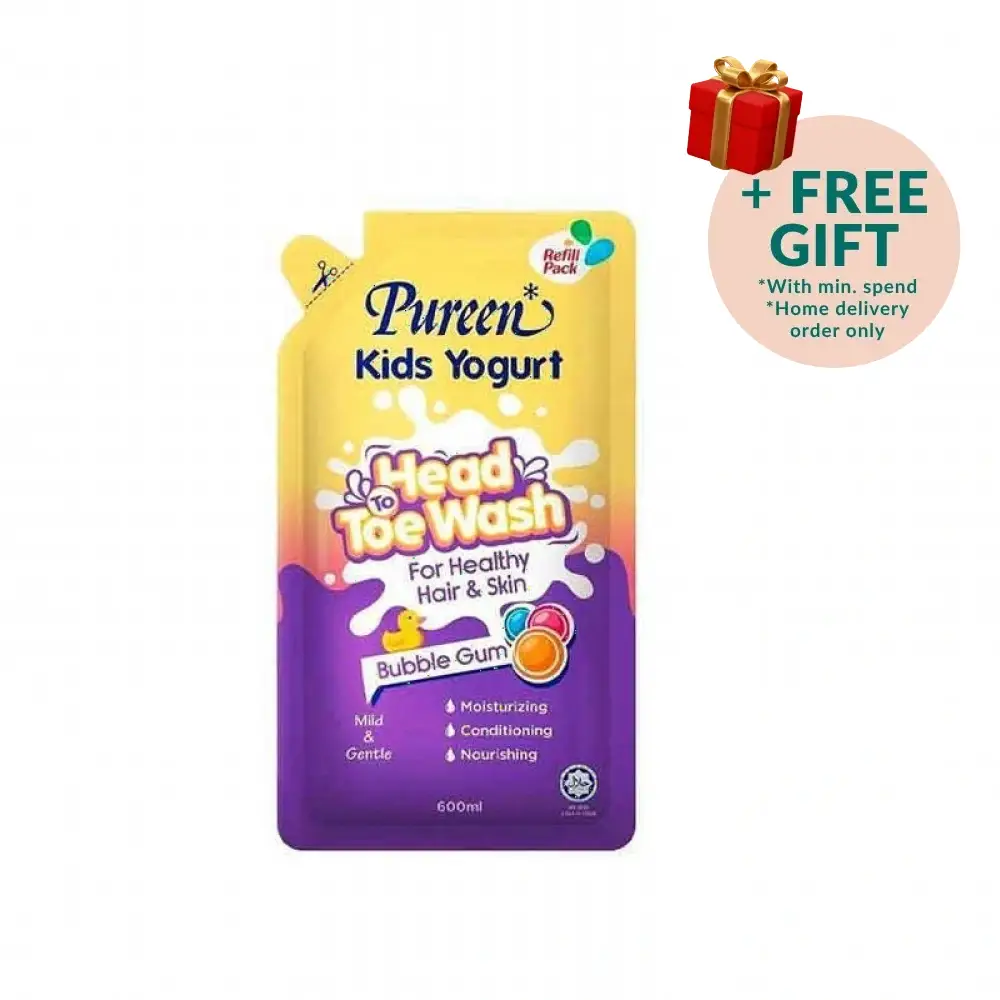 PUREEN KIDS YOGURT HEAD TO TOE WASH 600ML(RFIL) BUBBLE GUM