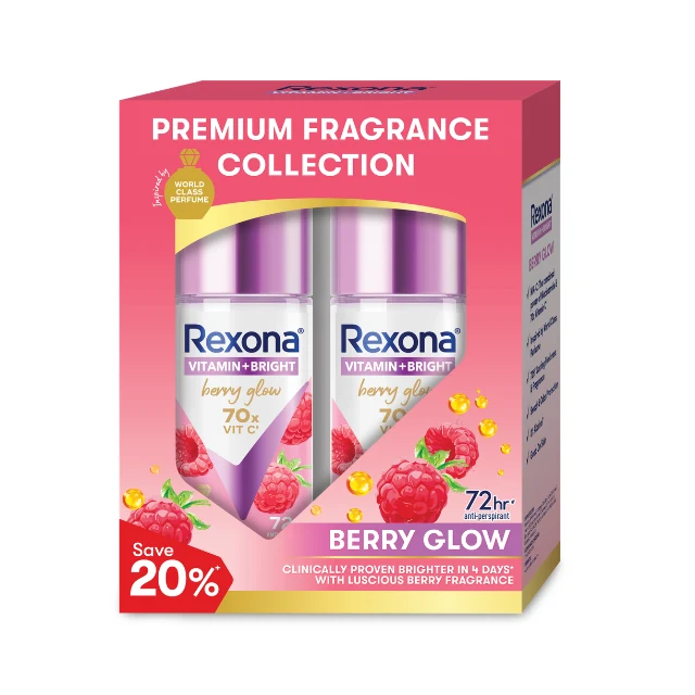 REXONA WOMEN DEODORANT ROLL ON VITAMIN + BRIGHT BERRY GLOW 45ML 2S