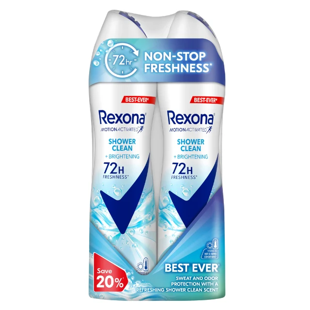 REXONA WOMEN DEODORANT SPRAY MOTIONACTIVED SHOWER CLEAN 135ML 2S