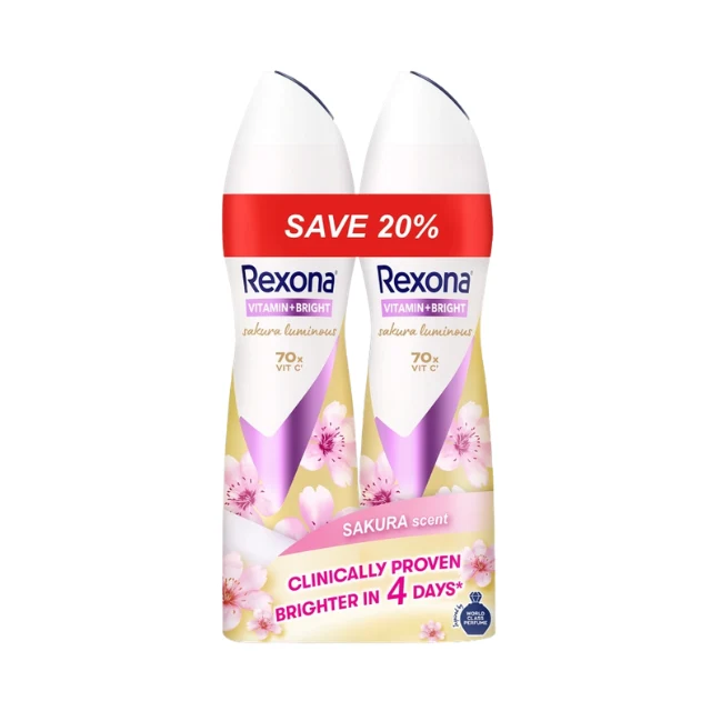 REXONA WOMEN DEODORANT SPRAY VITAMIN + BRIGHT SAKURA RADIANCE 135ML 2S