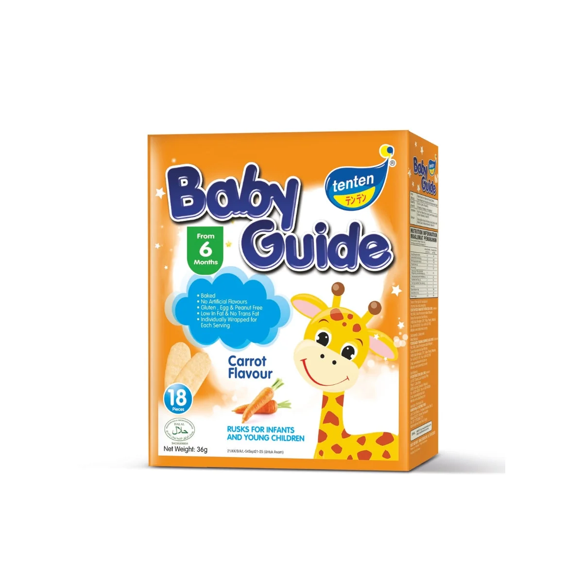 TENTEN BABY GUIDE RICE RUSKS 36G (CARROT)