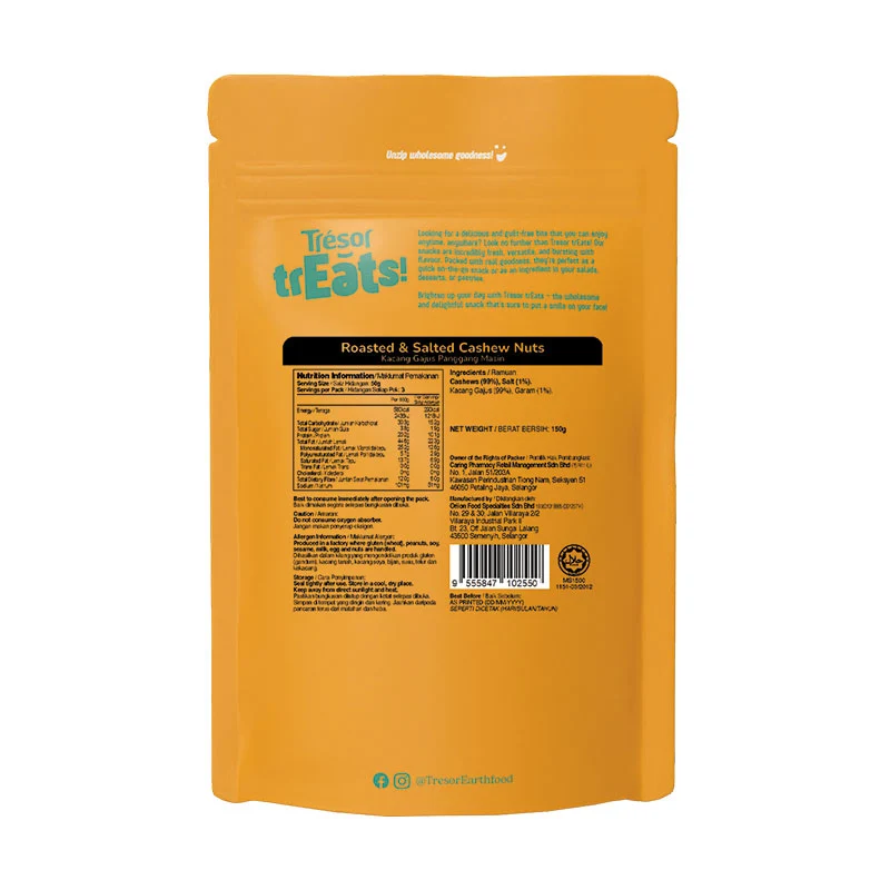 TRESOR TREATS ROASTED & SALTED CASHEW NUTS 150G - Image 2