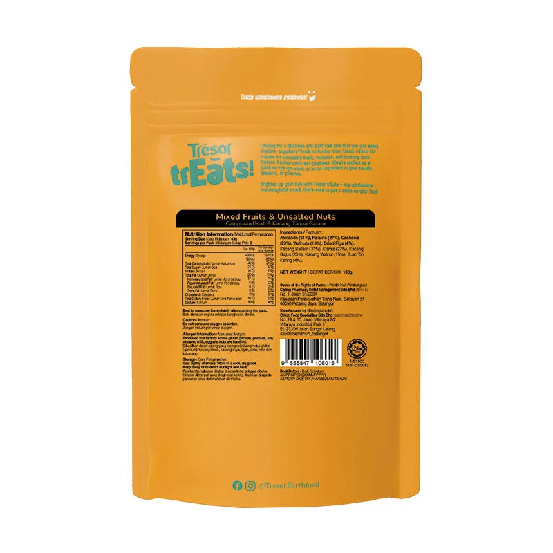 TRESOR TREATS MIXED FRUITS & UNSALTED NUTS 130G - Image 2