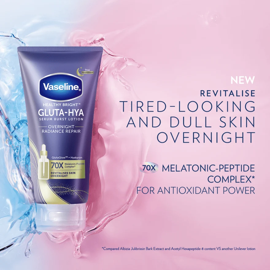 VASELINE HEALTHY BRIGHT GLUTA-HYA O/NGT RADIANCE REPAIR SERUM B/LOTION 70ML - Image 3