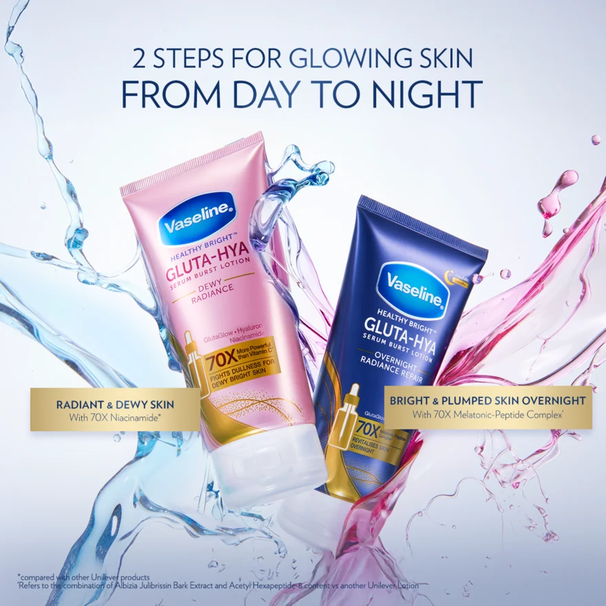 VASELINE HEALTHY BRIGHT GLUTA-HYA O/NGT RADIANCE REPAIR SERUM B/LOTION 70ML - Image 5