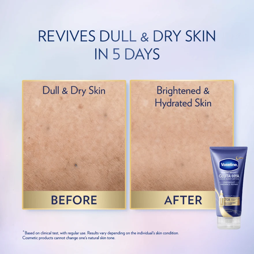 VASELINE HEALTHY BRIGHT GLUTA-HYA O/NGT RADIANCE REPAIR SERUM B/LOTION 70ML - Image 8